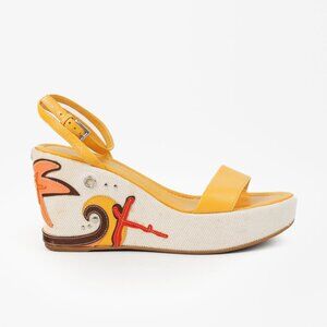 Prada Yellow Platform Beach Theme Appliqué Espadrille Sandals